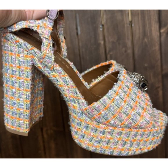 Kurt Geiger 8.5 (39) Platform Kensington London Tweed Fabric Eagle Block heel - Picture 3 of 16